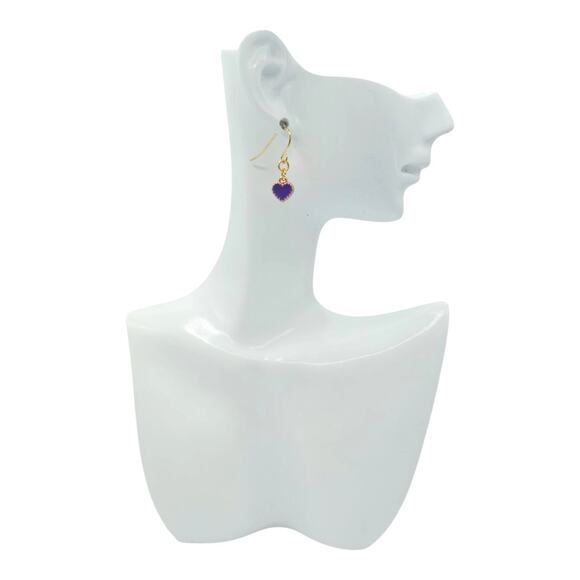 Dainty Purple Heart Earrings | Small Gold Drop Jewelry - Picture 3 of 3